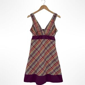 Patagonia Netty Plaid Organic Cotton Blend V-Neck Tie Back A-Line Dress | Size 6